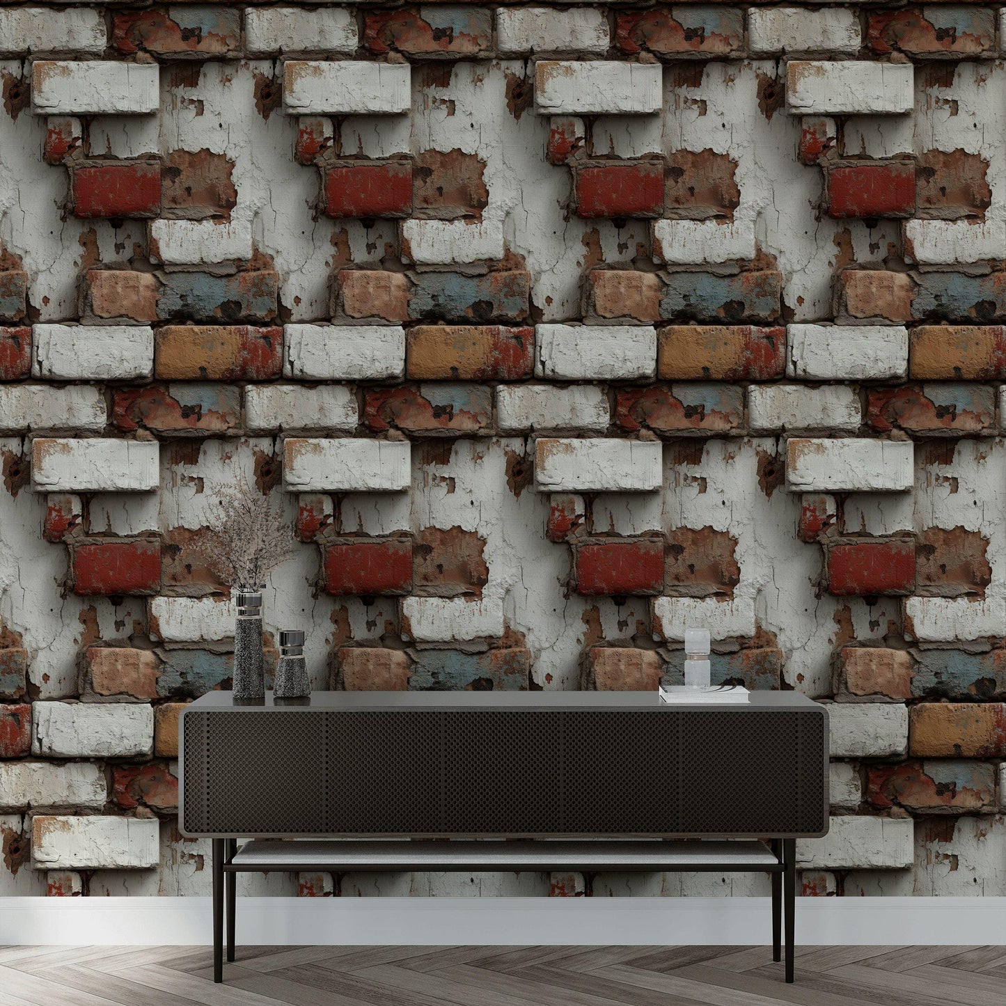 Distressed Brick Wallpaper | Peel & Stick Rustic Faux Texture Mural | Industrial Farmhouse Wall Decor
