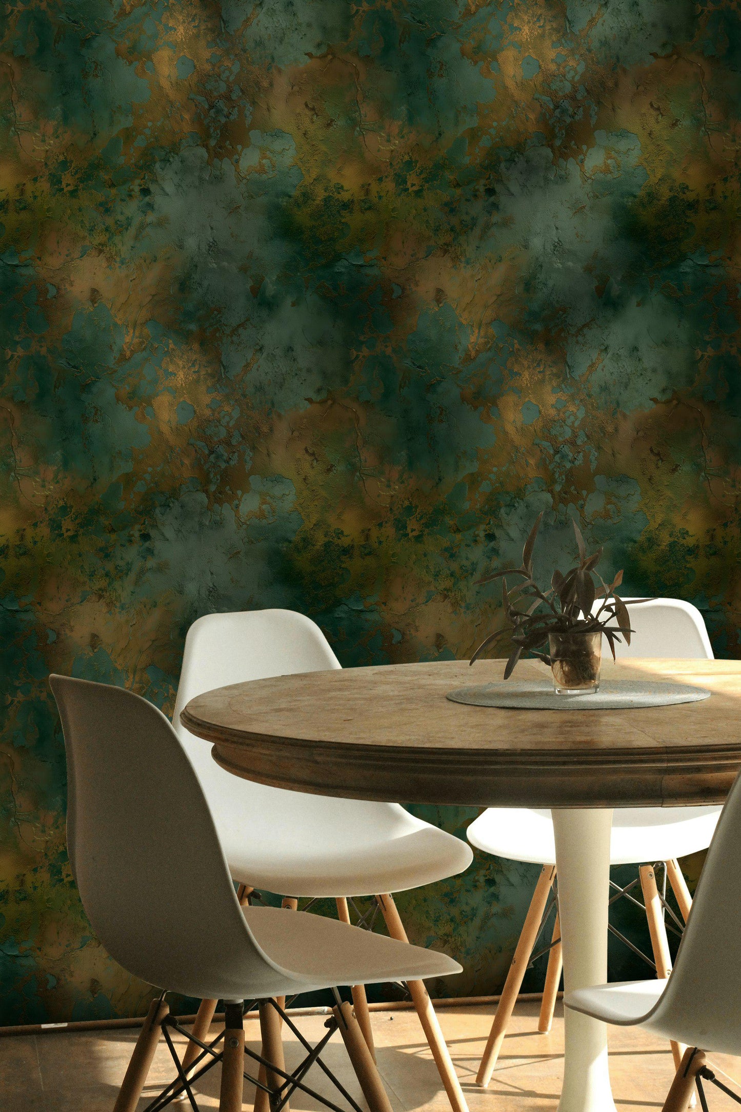 Abstract Patina Wallpaper | Teal & Gold Faux Texture Mural