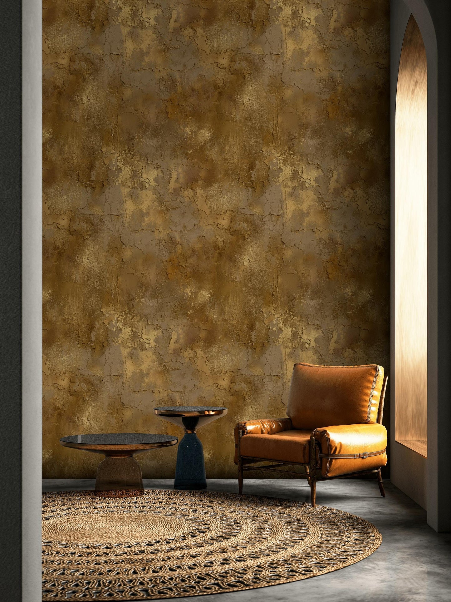 Faux Gold Leaf Wallpaper | Distressed Plaster Texture, Peel & Stick