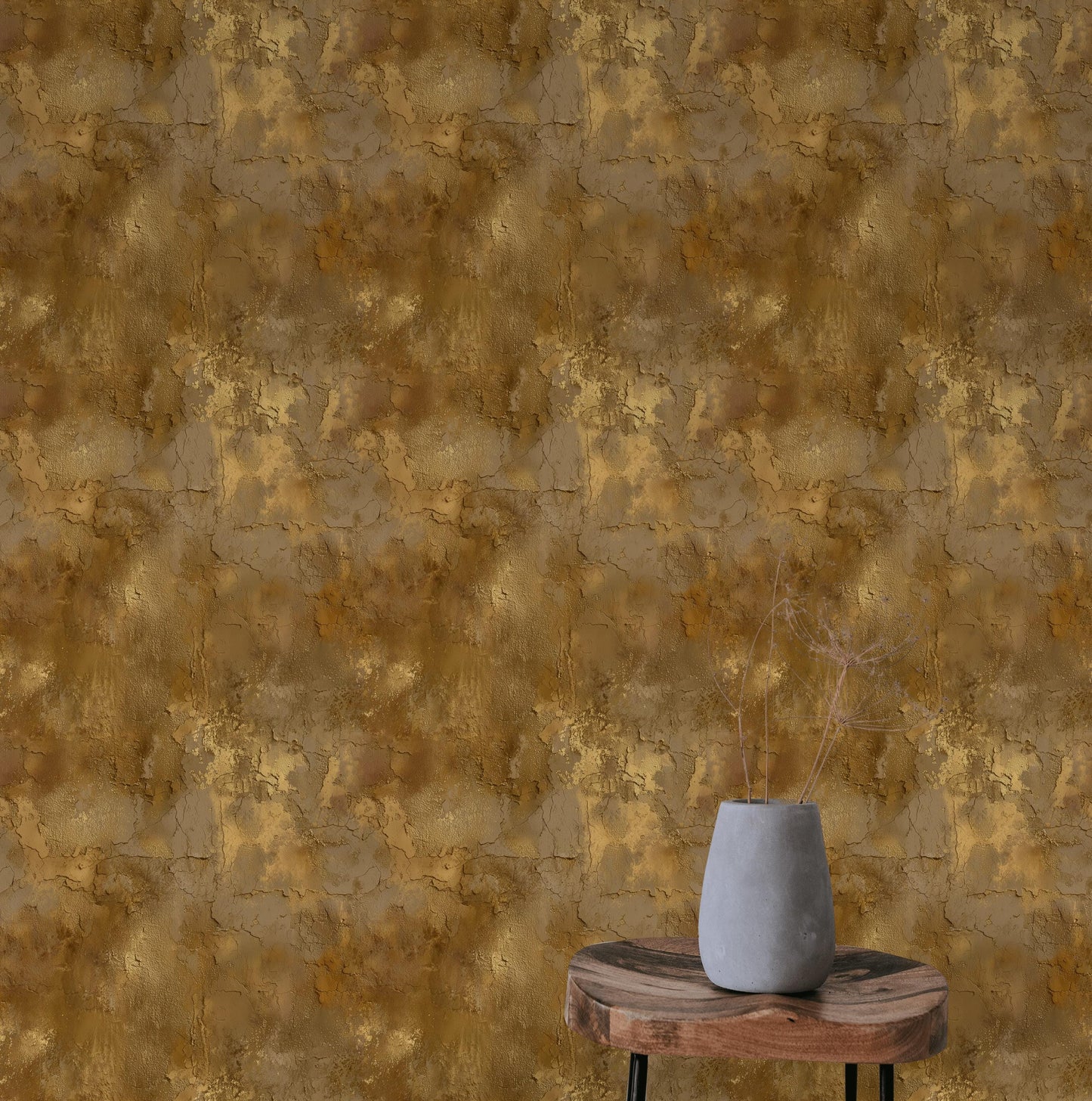 Faux Gold Leaf Wallpaper | Distressed Plaster Texture, Peel & Stick