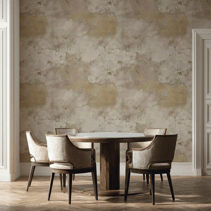 Beige Faux Marble Wallpaper | Distressed Gold Peel & Stick Mural | Luxury Neutral Plaster Texture Art