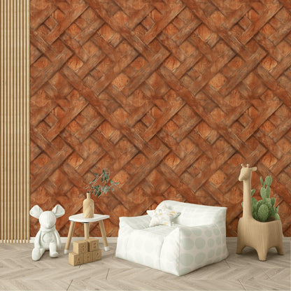 Faux Wood Lattice Wallpaper | Terracotta Brick Wall Mural (Peel & Stick)