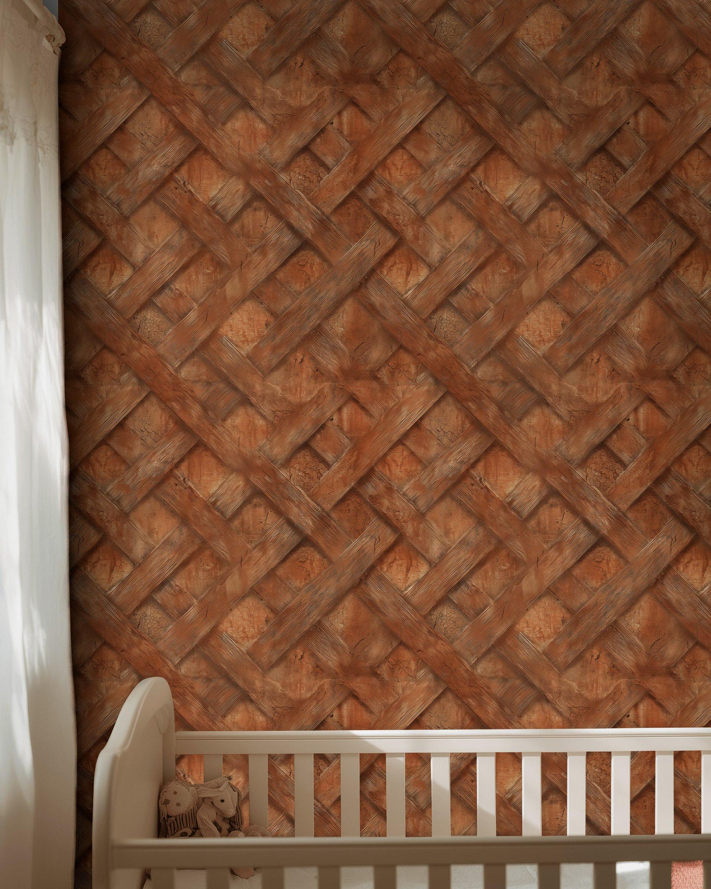 Faux Wood Lattice Wallpaper | Terracotta Brick Wall Mural (Peel & Stick)