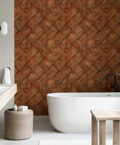 Faux Wood Lattice Wallpaper | Terracotta Brick Wall Mural (Peel & Stick)