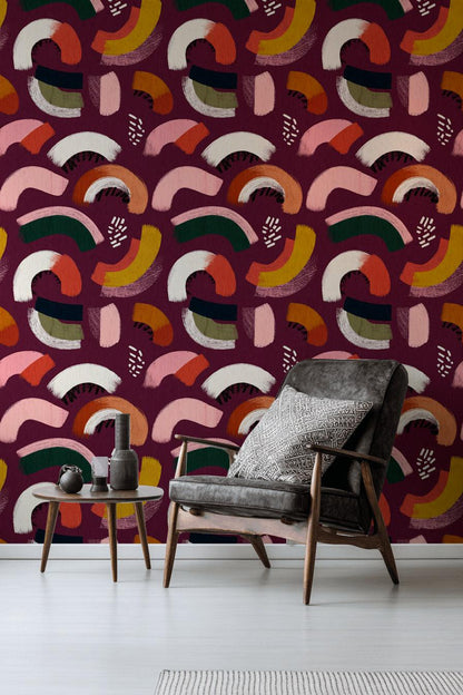 Vibrant Abstract Arches Wallpaper | Modern Boho Brushstroke Wall Mural | Peel & Stick or Traditional Art