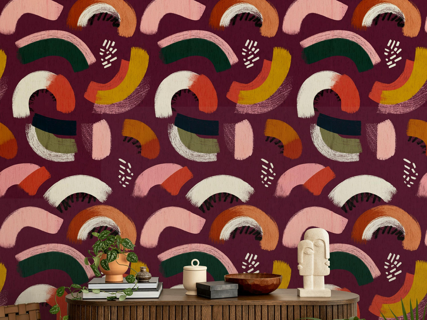 Vibrant Abstract Arches Wallpaper | Modern Boho Brushstroke Wall Mural | Peel & Stick or Traditional Art