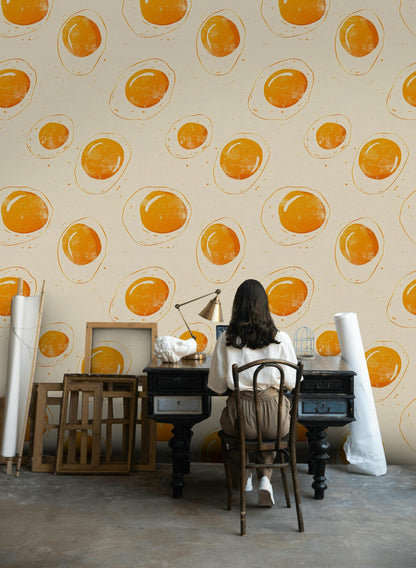 Funky Dots Wallpaper | Retro Orange Peel and Stick Mural