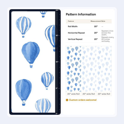 Blue Watercolor Hot Air Balloon Wallpaper | Nursery Wall Mural