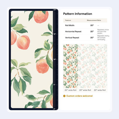 Peach Tree Wallpaper | Botanical Fruit Wall Mural | Peel & Stick or Traditional Kitchen Wall Art