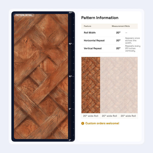 Faux Wood Lattice Wallpaper | Terracotta Brick Wall Mural (Peel & Stick)