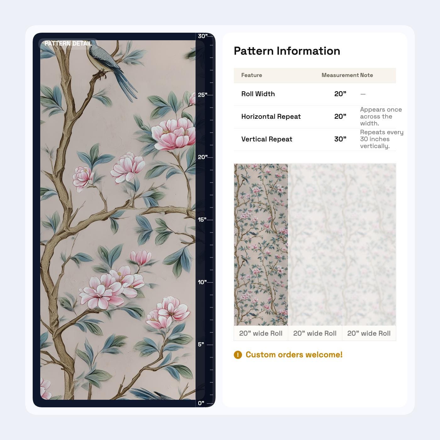 Chinoiserie Magnolia Wallpaper | Pink Floral Bird Mural | Peel & Stick or Traditional Luxury Decor