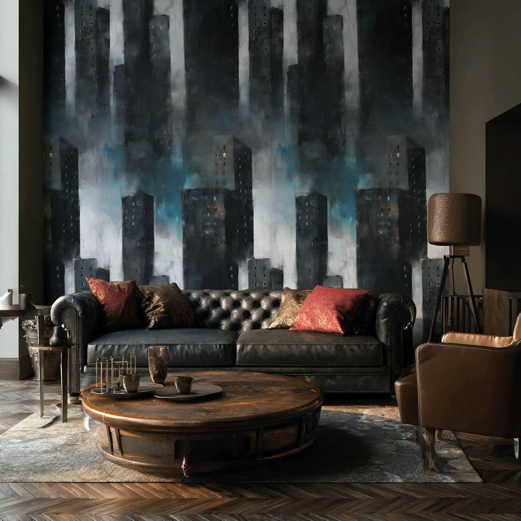 Dark Abstract City Wall Mural | Peel and Stick & Unpasted Wallpaper