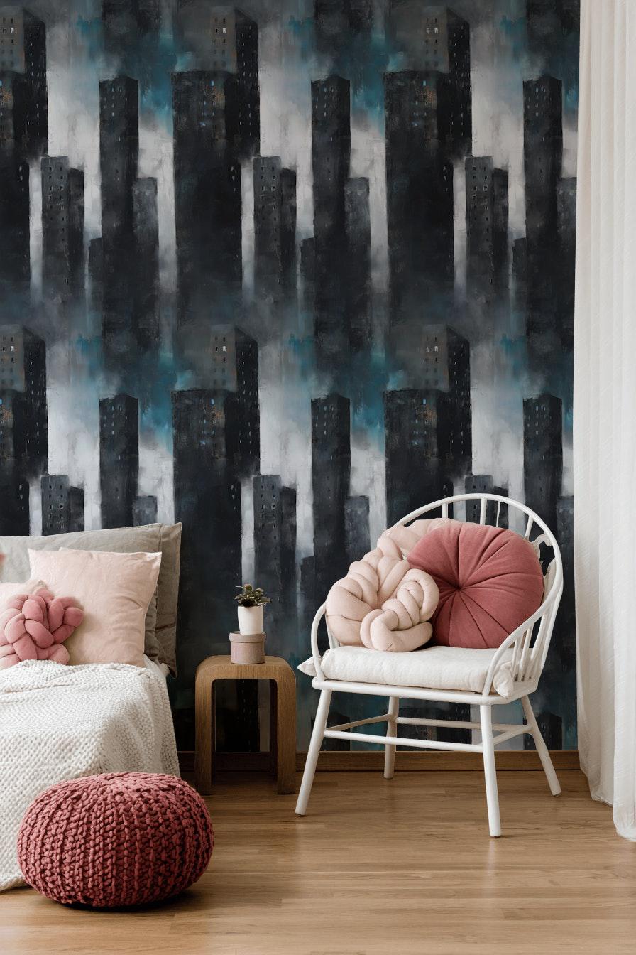 Dark Abstract City Wall Mural | Peel and Stick & Unpasted Wallpaper