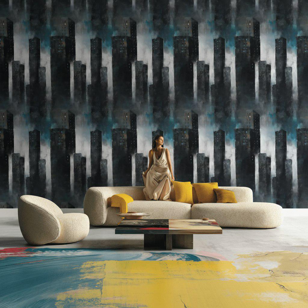 Dark Abstract City Wall Mural | Peel and Stick & Unpasted Wallpaper