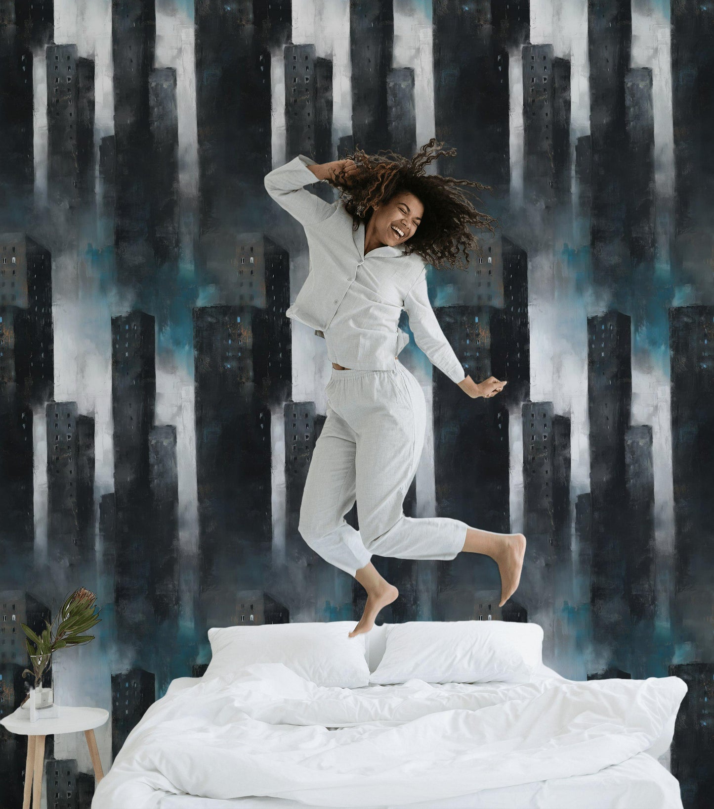 Dark Abstract City Wall Mural | Peel and Stick & Unpasted Wallpaper