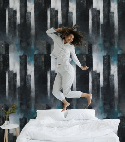 Dark Abstract City Wall Mural | Peel and Stick & Unpasted Wallpaper