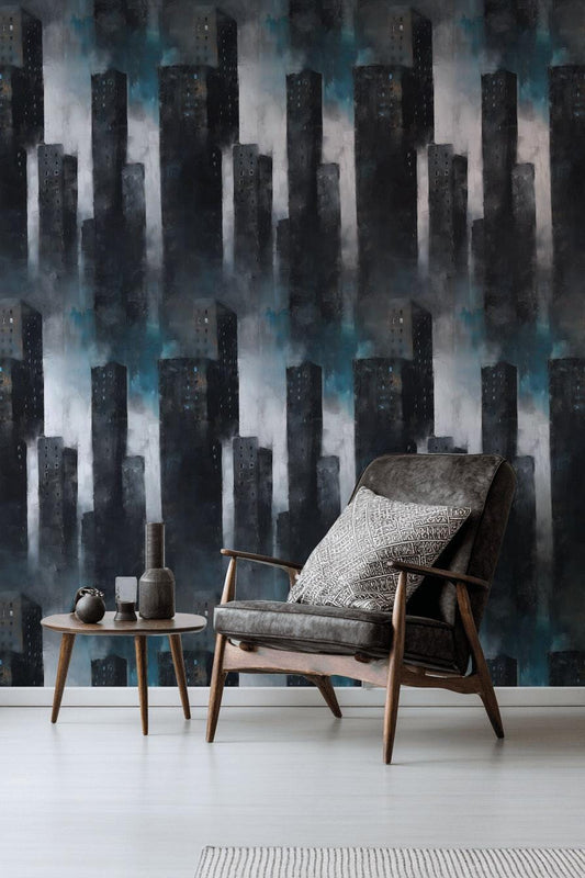 Dark Abstract City Wall Mural | Peel and Stick & Unpasted Wallpaper