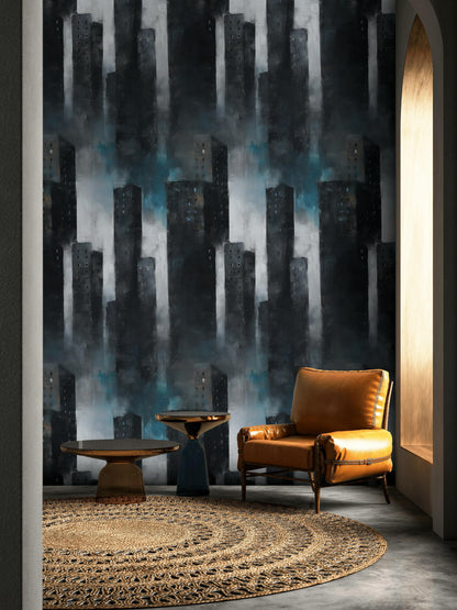 Dark Abstract City Wall Mural | Peel and Stick & Unpasted Wallpaper