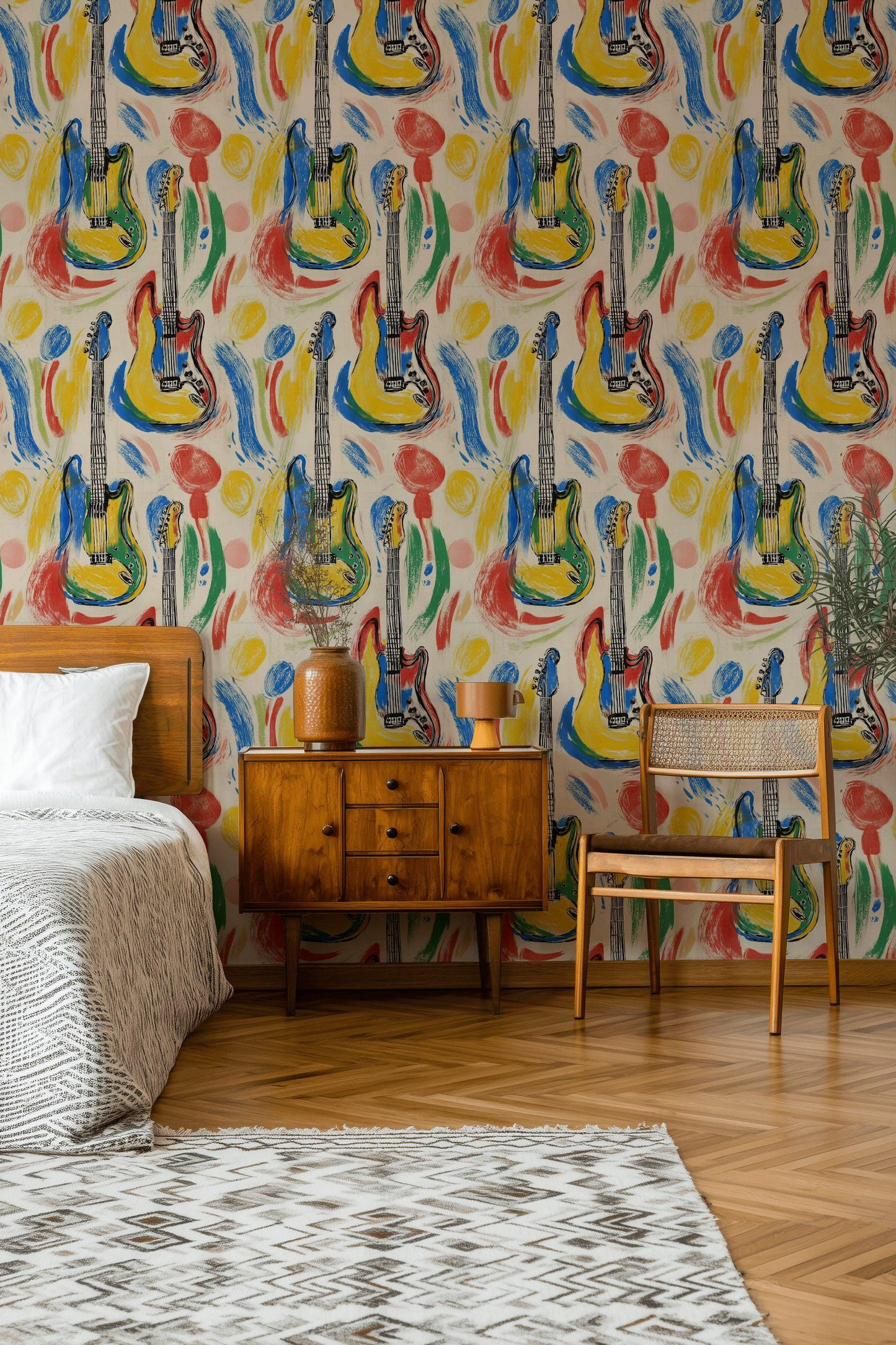 Pop Art Electric Guitar Wall Mural | Retro Music Wallpaper | Peel and Stick & Unpasted