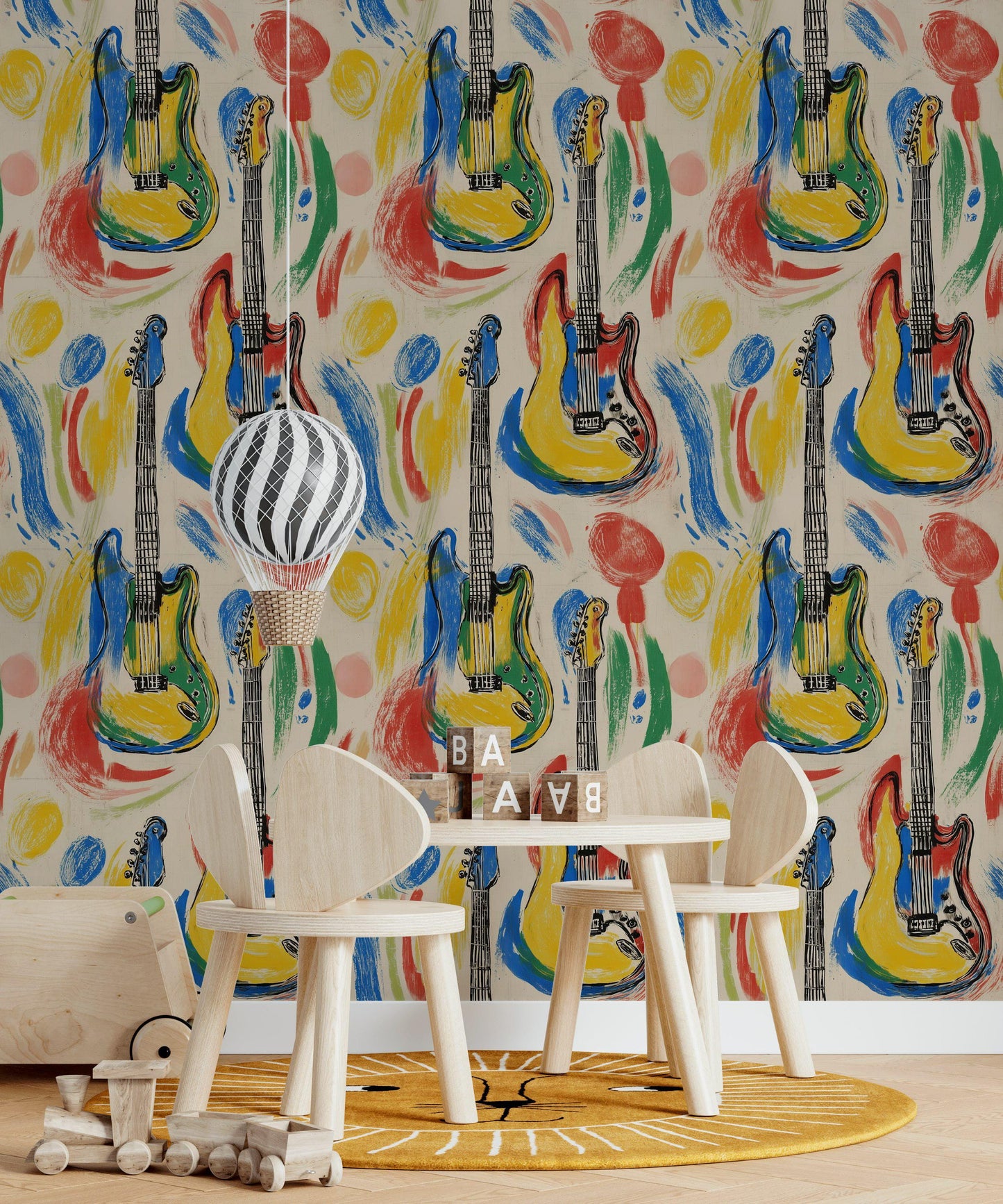 Pop Art Electric Guitar Wall Mural | Retro Music Wallpaper | Peel and Stick & Unpasted