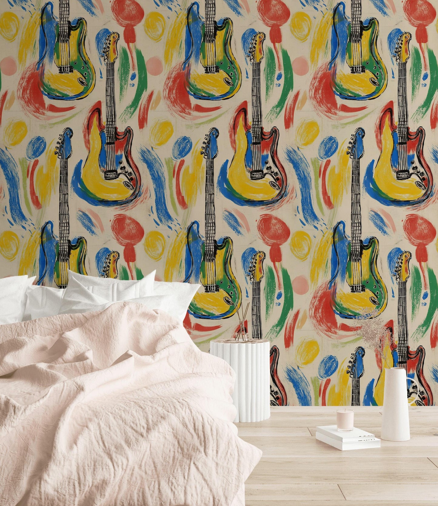Pop Art Electric Guitar Wall Mural | Retro Music Wallpaper | Peel and Stick & Unpasted