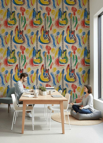 Pop Art Electric Guitar Wall Mural | Retro Music Wallpaper | Peel and Stick & Unpasted