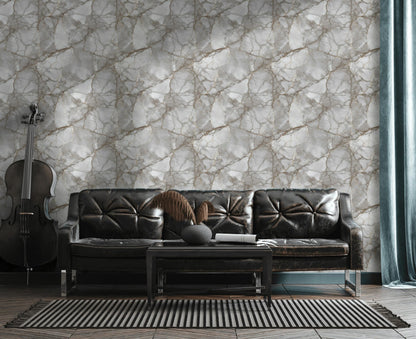 Luxury Grey Marble Wall Mural | Gold Vein Peel and Stick & Unpasted Wallpaper