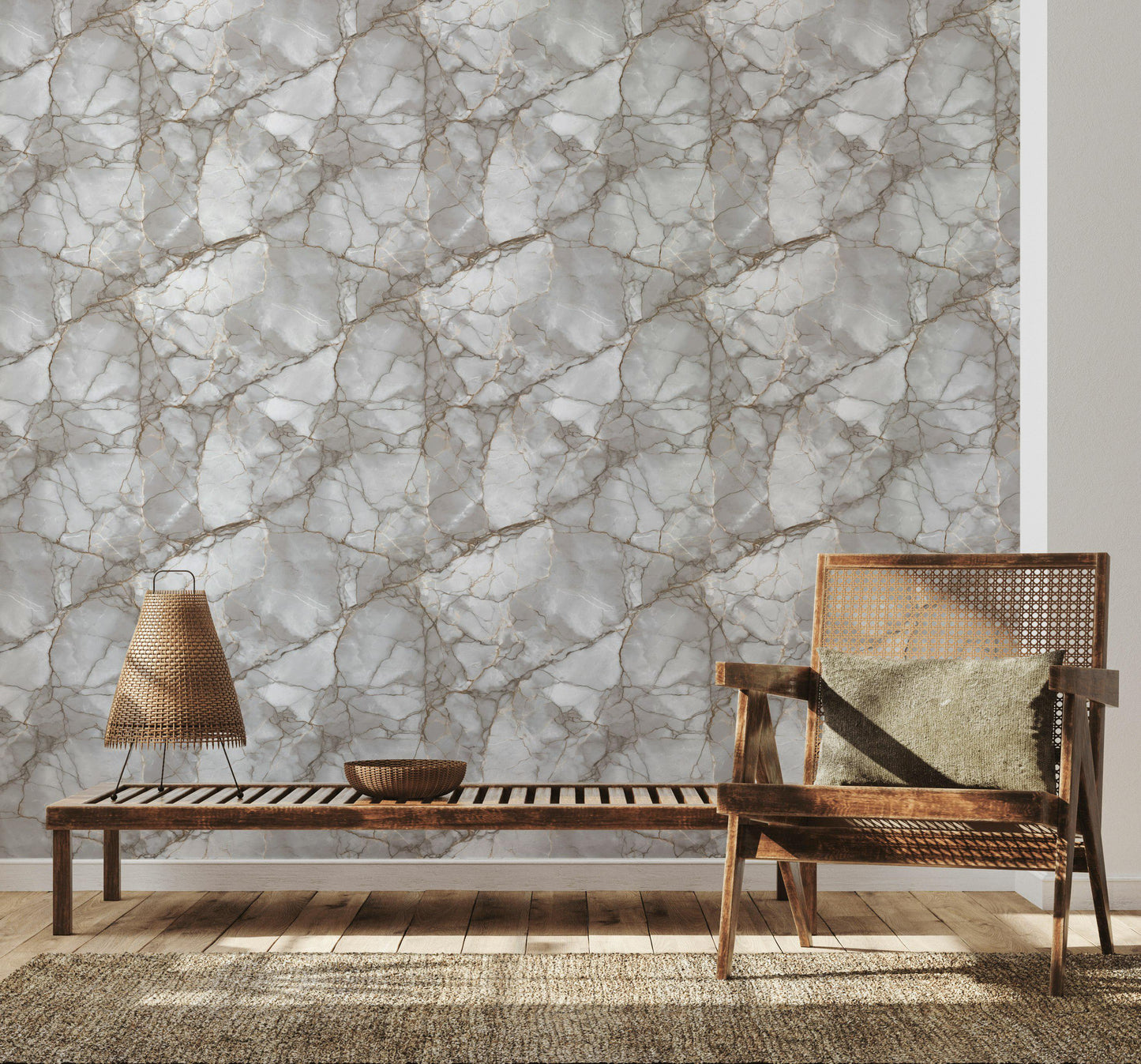 Luxury Grey Marble Wall Mural | Gold Vein Peel and Stick & Unpasted Wallpaper
