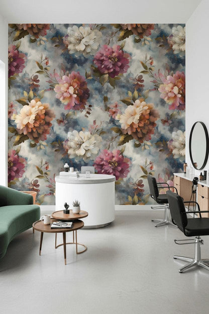 Romantic Watercolor Floral Wallpaper | Large Pink Peony Wall Mural | Dusty Rose Peel and Stick