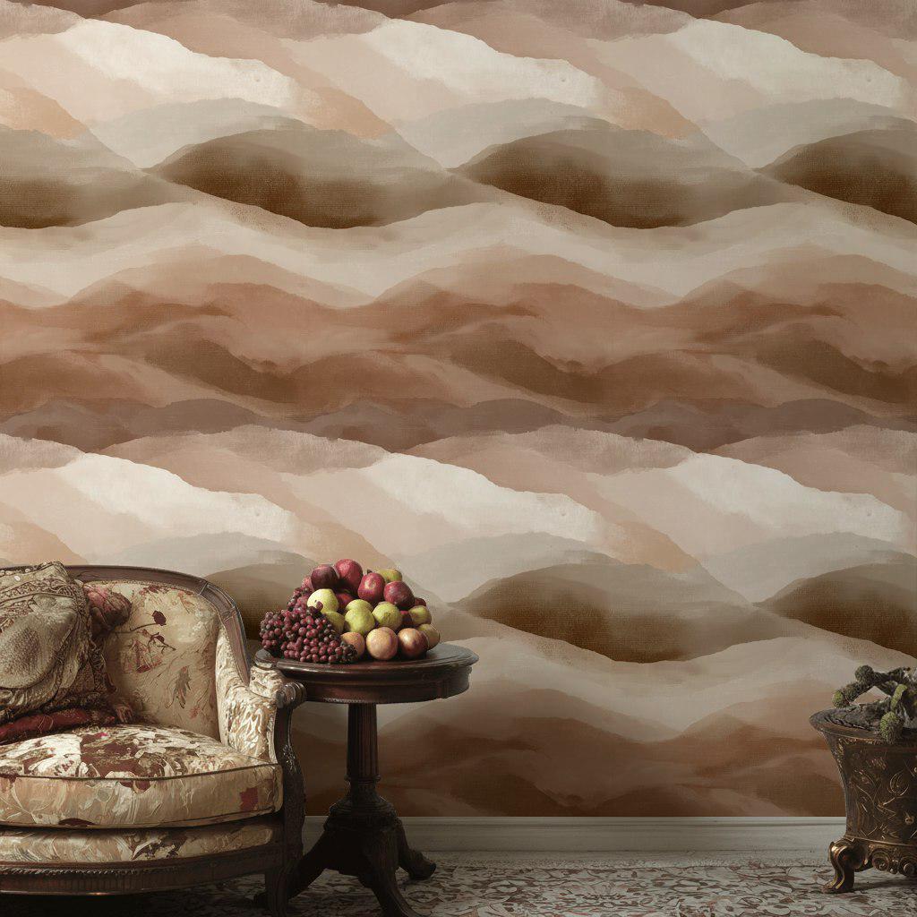Boho Abstract Mountain Wallpaper | Earth Tone Peel & Stick Mural | Minimalist Brown Desert Landscape Art