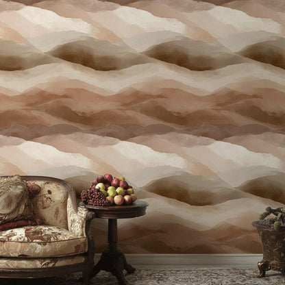 Boho Abstract Mountain Wallpaper | Earth Tone Peel & Stick Mural | Minimalist Brown Desert Landscape Art