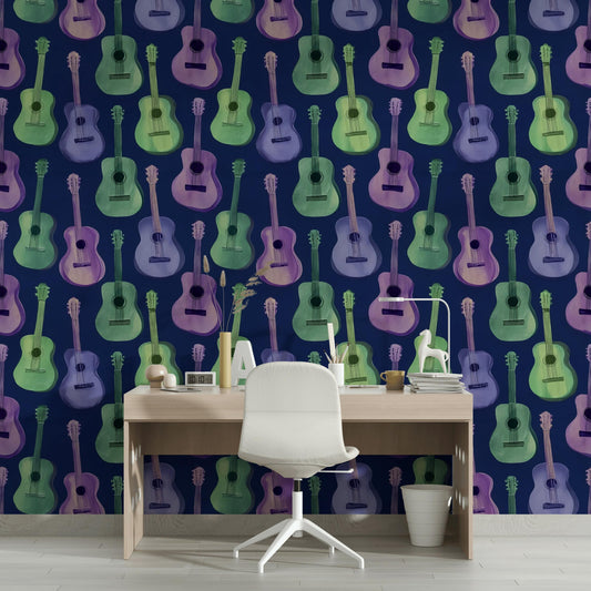 Abstract Guitar Wall Mural | Watercolor Music Art Wallpaper | Colorful Peel and Stick Decor