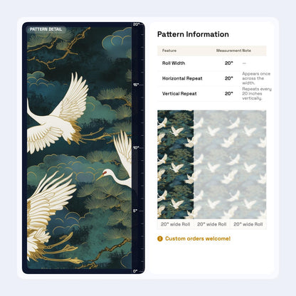 Luxury Crane Bird Wallpaper | Dark Chinoiserie Wall Mural | Peel & Stick or Traditional Japanese Art