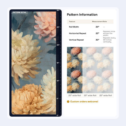 Dark Floral Chrysanthemum Wallpaper | Vintage Oil Painting Wall Mural | Peel & Stick or Traditional Art