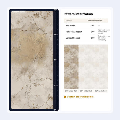 Beige Faux Marble Wallpaper | Distressed Gold Peel & Stick Mural | Luxury Neutral Plaster Texture Art