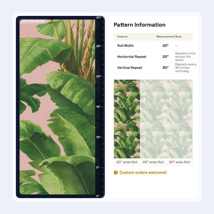 Pink Tropical Banana Leaf Wallpaper | Boho Palm Frond Mural