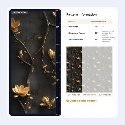 Black and Gold Floral Wallpaper | 3D Embossed Magnolia Mural