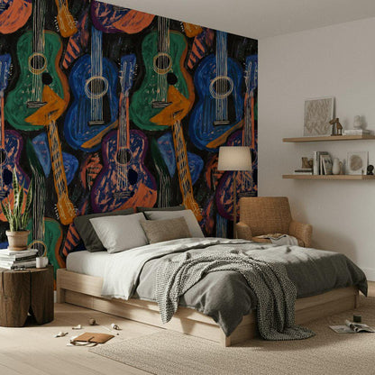 Abstract Guitar Wallpaper | Boho Music Wall Mural | Peel and Stick Art Print