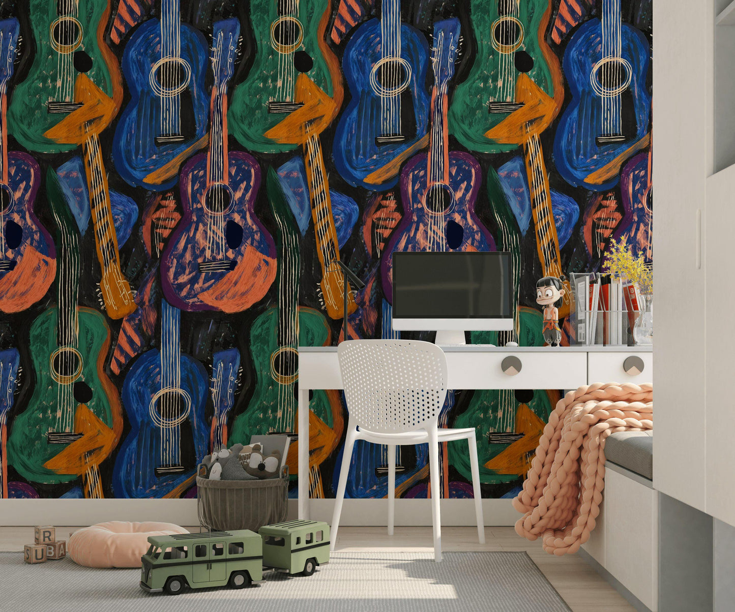 Abstract Guitar Wallpaper | Boho Music Wall Mural | Peel and Stick Art Print