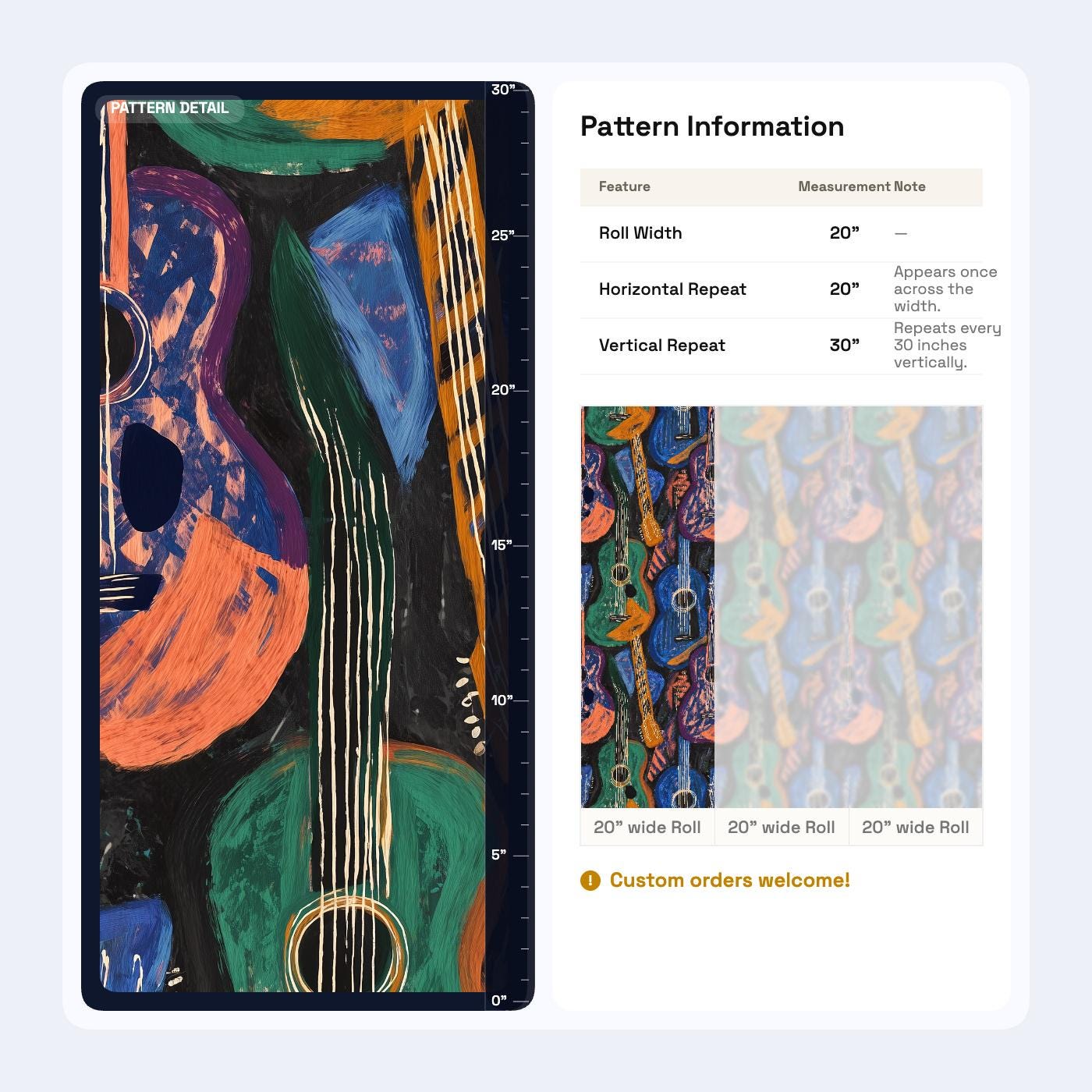 Abstract Guitar Wallpaper | Boho Music Wall Mural | Peel and Stick Art Print