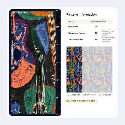 Abstract Guitar Wallpaper | Boho Music Wall Mural | Peel and Stick Art Print