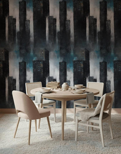 Dark Abstract City Wall Mural | Peel and Stick & Unpasted Wallpaper