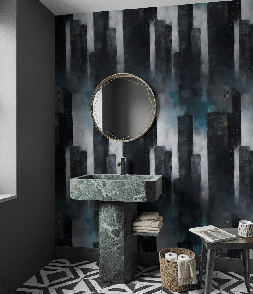 Dark Abstract City Wall Mural | Peel and Stick & Unpasted Wallpaper