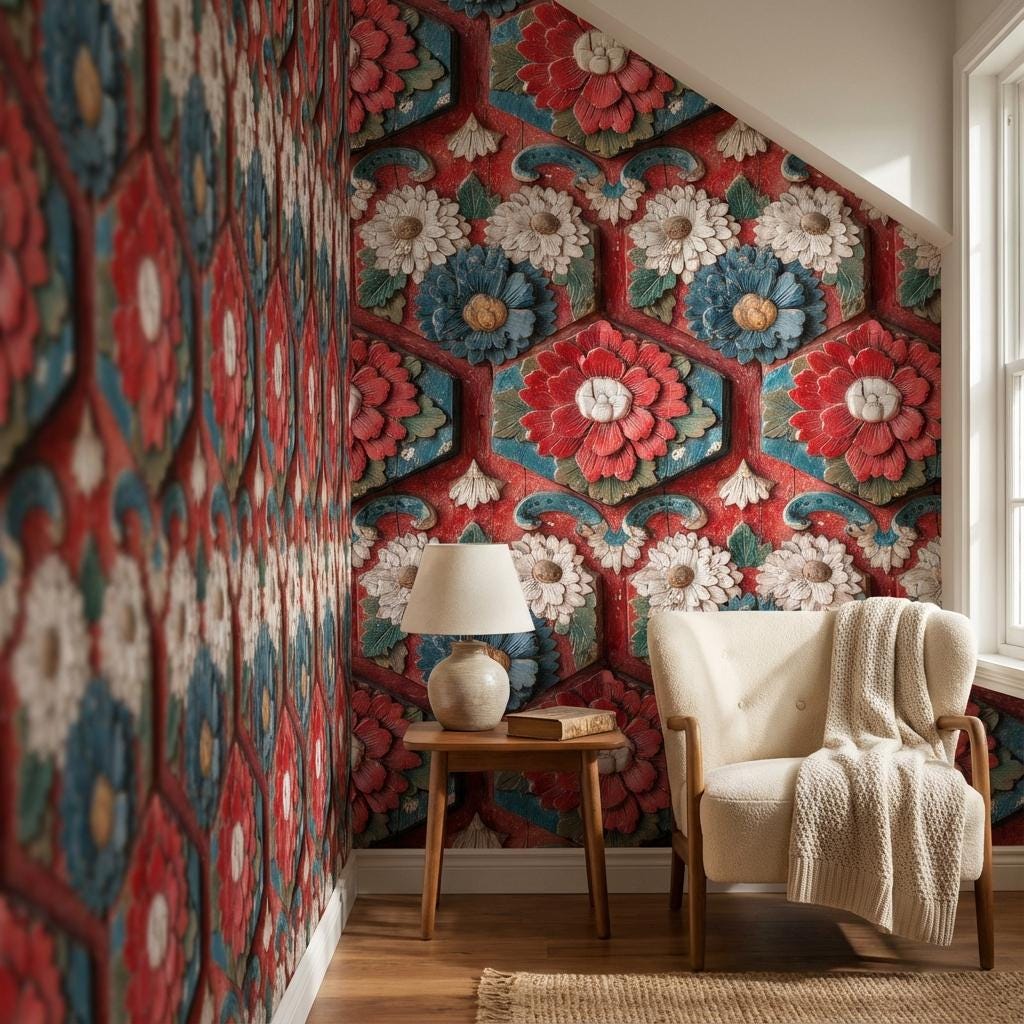 Floral Wallpaper Vintage Geometric Wall Mural