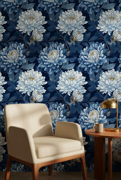 Floral Wallpaper Blue Modern Wall Mural