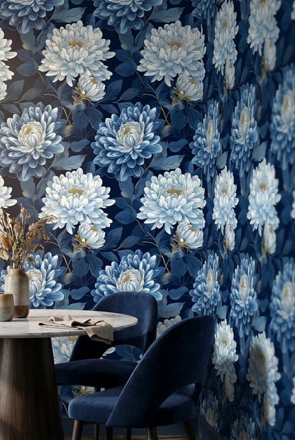 Floral Wallpaper Blue Modern Wall Mural