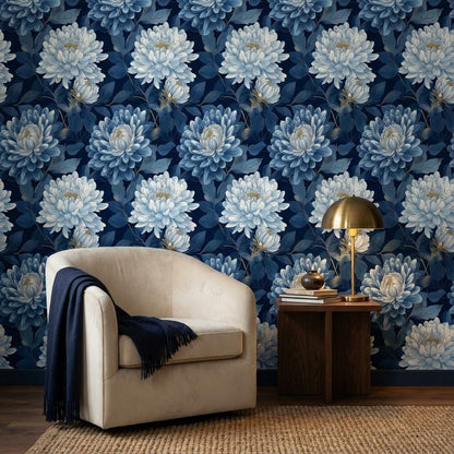 Floral Wallpaper Blue Modern Wall Mural