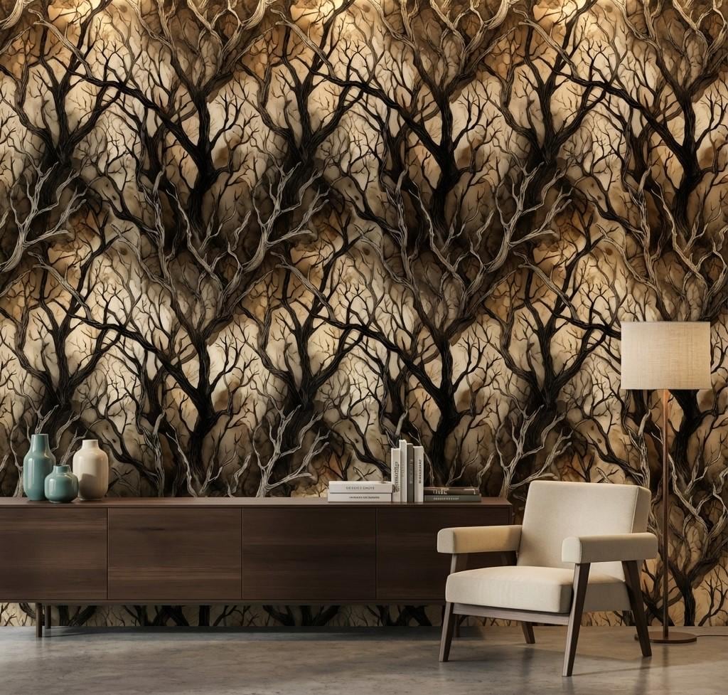 Dark Branches Wallpaper Contemporary Modern Wall Mural