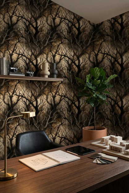 Dark Branches Wallpaper Contemporary Modern Wall Mural
