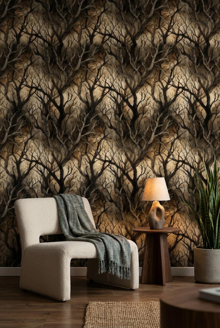 Dark Branches Wallpaper Contemporary Modern Wall Mural